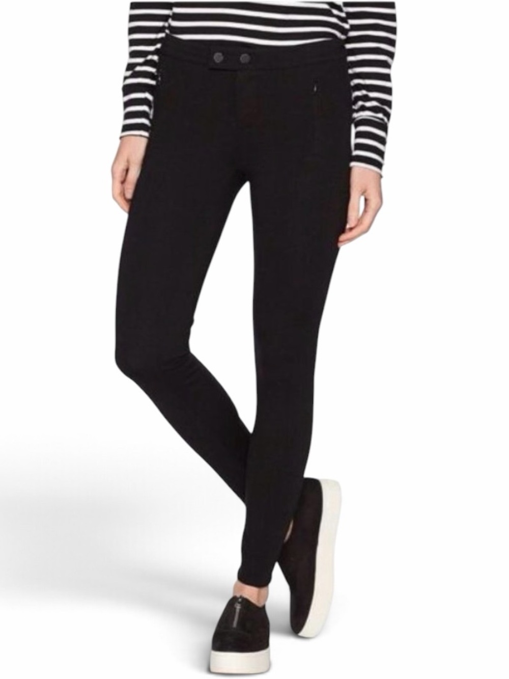 Vince Black Mid Rise Tab Front Zip Pockets Ponte Knit Ski Pants Size 6